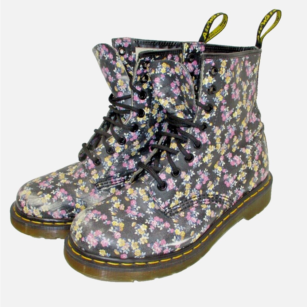 Dr. Martens Black and Pink Combat Boots with Chunky Sole